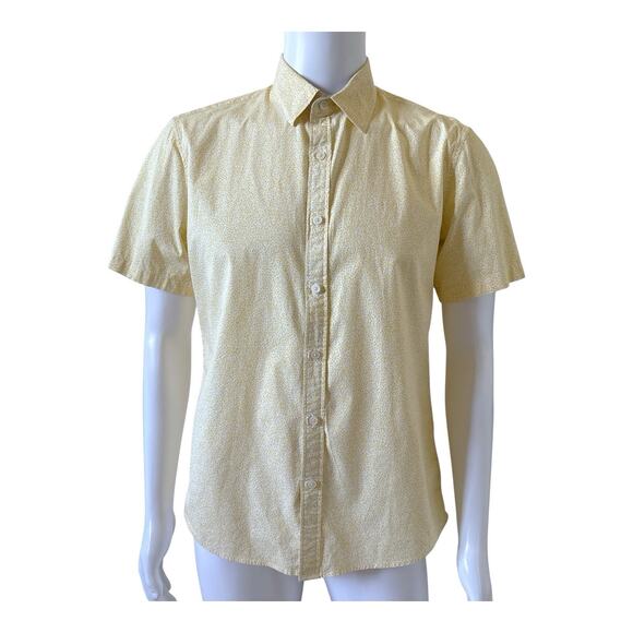 MICHAEL KORS Mens Size Medium Yellow White Short Sleeve Button Up Slim Fit Shirt - Picture 1 of 7